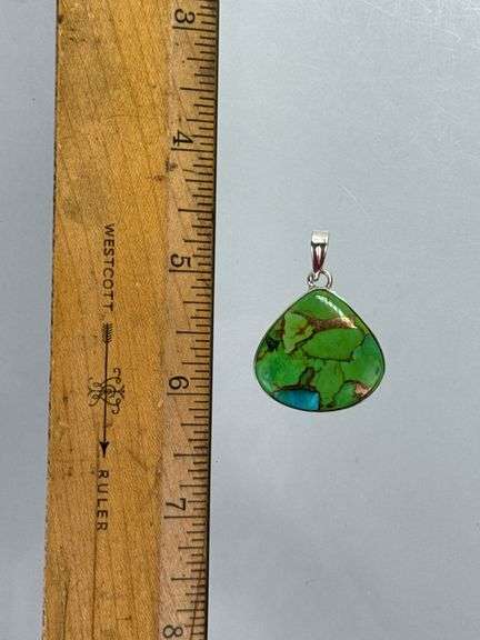 Vibrant Sterling Silver Pendant W/ Bright Green Mojave Turquoise Stone.