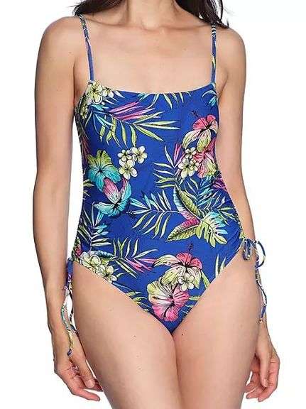 Brand New Loft Ladies Tropical Blue 1-Piece Swimsuit, Size Small. With UPF 50+, removable cups, adjustable straps & 4-way stretch.