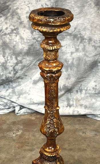 Wonderful Heavily Carved, Atilla's Old World Style Composition Candle Stand with 3-Foot Base, 36" high.