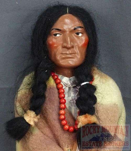Vintage Native American Skookum Doll with Original Foot Label, 11.5" High.