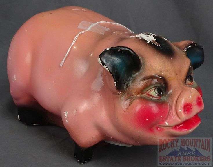 Large Vintage Chalkware Piggy Bank. Some Chips.