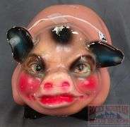 Large Vintage Chalkware Piggy Bank. Some Chips.