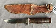 Vintage Imperial 10" Hunting Knife with Stacked Leather Handles & Leather Sheath.
