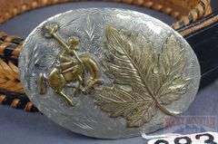 Fantastic Braided Two Tone Leather Belt with Vintage Bucking Bronco Belt Buckle, Size 40.