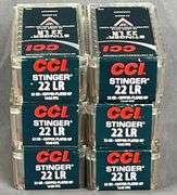 6 Boxes of 50 CCi Stinger .22 LR, 32-Grain Copper-Plated Hollow Point Cartridges. 6 times the money. Total price is quantity times bid price.