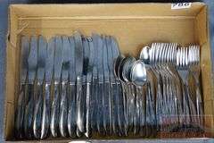 Oneida Stainless Mid-Century Flatware Set Complete for 6 with Serving Pieces, Extra Forks and Knifes. All For One Money.