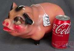 Large Vintage Chalkware Piggy Bank. Some Chips.