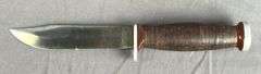 Vintage Imperial 10" Hunting Knife with Stacked Leather Handles & Leather Sheath.