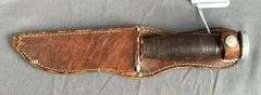 Vintage Imperial 10" Hunting Knife with Stacked Leather Handles & Leather Sheath.