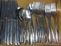 Oneida Stainless Mid-Century Flatware Set Complete for 6 with Serving Pieces, Extra Forks and Knifes. All For One Money.