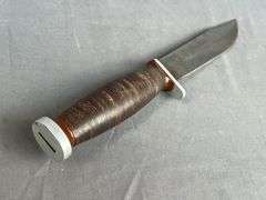 Vintage Imperial 10" Hunting Knife with Stacked Leather Handles & Leather Sheath.