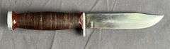 Vintage Imperial 10" Hunting Knife with Stacked Leather Handles & Leather Sheath.