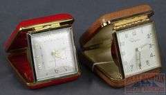 2 Vintage Ingram & Wetclox Travel Alarm Clocks with Cases. Largest is 3". Both for One Money.