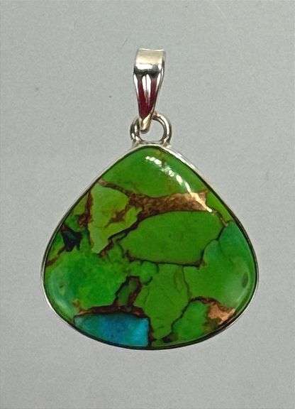 Vibrant Sterling Silver Pendant W/ Bright Green Mojave Turquoise Stone.