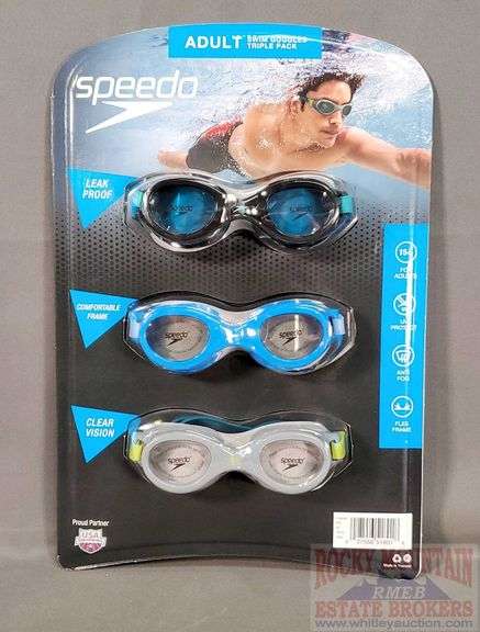 New Speedo Adult triple pack of Swim Goggles. Anti-Fog, UV Protection, flex frame, clear vision & leaf proof.