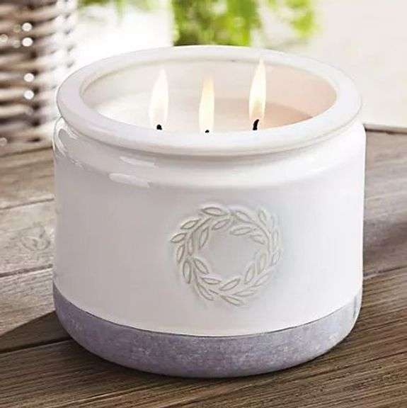 Enjoy a Mosquito-Free Evening Outdoors with a Large 7.3", 3-Wick Citronella Candle in Hand-Glazed White Pottery Container. Long burning citronella wax naturally repels mosquitos and has a pleasant light scent. Ideal for patios, porches, gardens, campsites & more. This candle has a burn time of up to 50 hours.