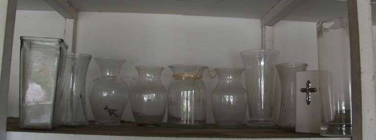 Batch of glass and ceramic vases of the larger variety.