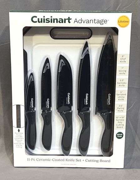 New Cuisinart Advantage 5-Piece Ceramic Coated Kitchen Knife Set W/ Cutting Board.