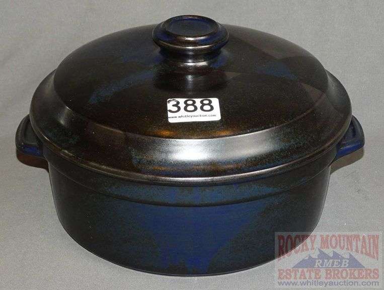 10" Covered Pottery Baking Dish, small chip.
