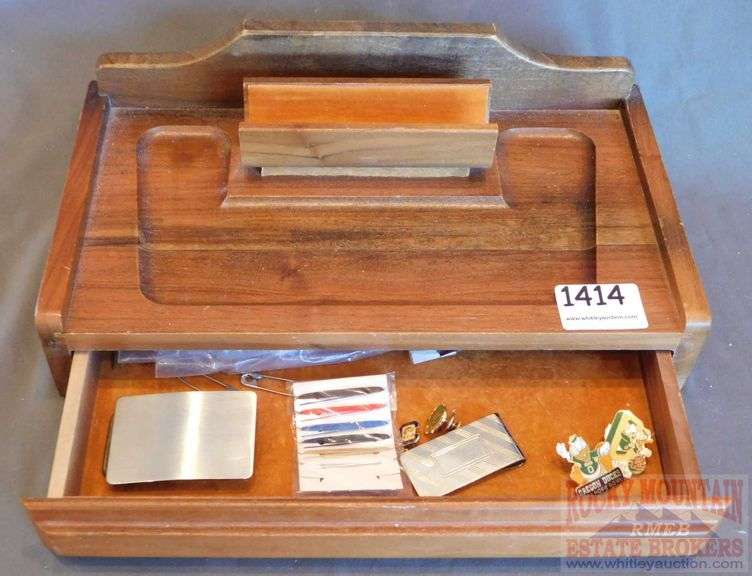 Wooden One Drawer Dresser Top Organizer with Oregan Ducks Pins, Money Clip and More. All for one money.