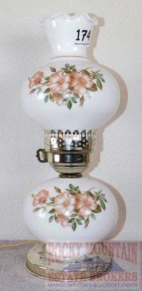 Small Milke Glass Gone-with-the-Wind Style Table Lamp, 15" high.