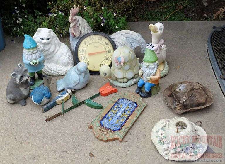 Asst. Statuary, Wall Mount Thermometer, Plastic Storage Tote & More. All for one money.