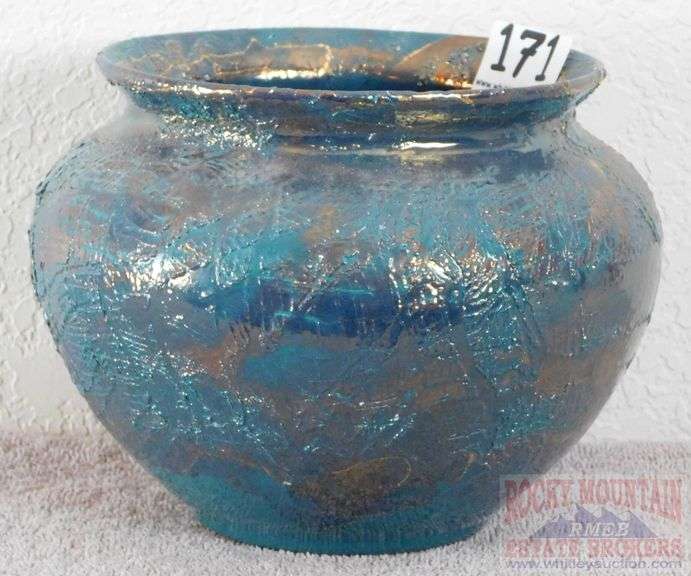 Artist Signed Enamel Vase with Applied Decoration, 6" High.