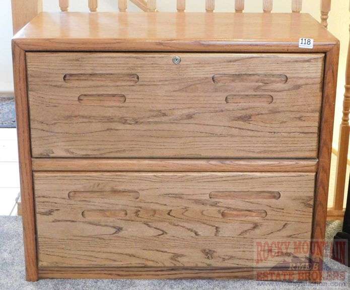 Oak 2 Drawer Lateral Filing Cabinet, 30"x36"x18.5".