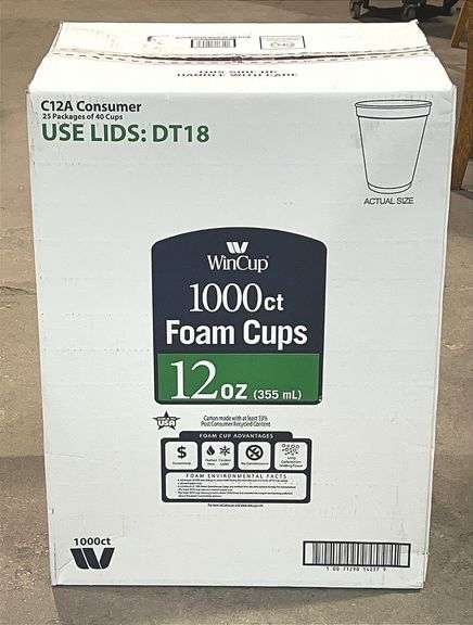 1 Brand New 1,000-Count Box WinCup 12-Ounce Foam Cups