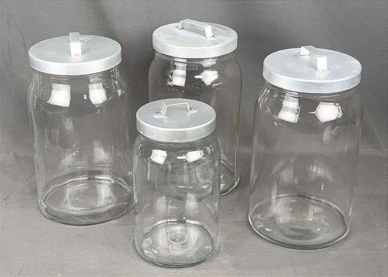 4 Piece Cottage-Core Glass Canister Set W/ Metal Lids. All for one money.
