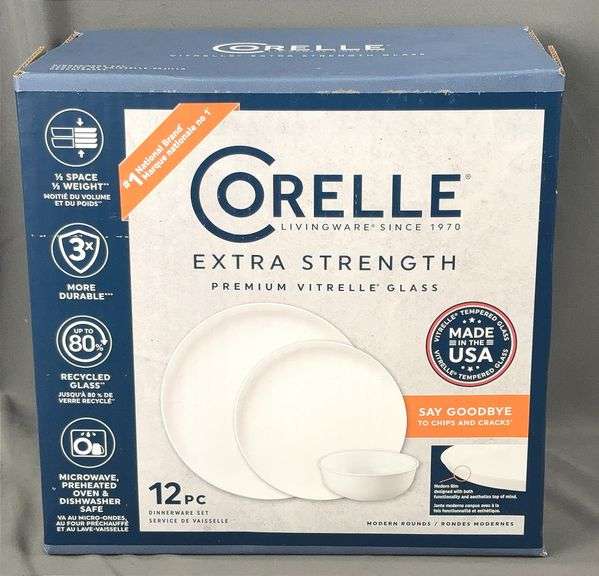 Brand New 12-Piece Corelle Extra-Strength Dinnerware Set.