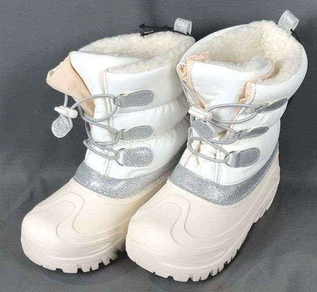 Brand New Girl's Size 2, White Sherpa Lined Snow Boots.