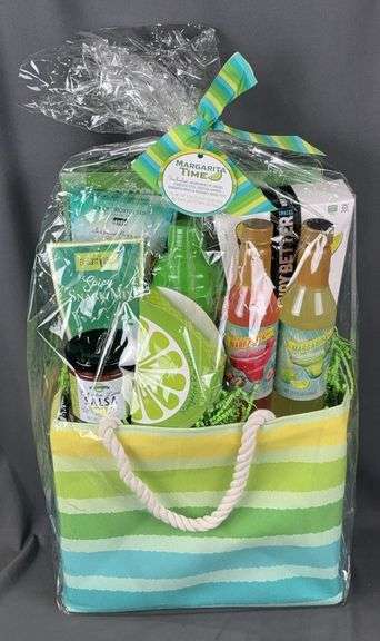 Brand New "Margarita Time" Gift Basket. Cocktail Shaker, Margarita Mixes, Reusable Tote Bag & More. This has a best by date 1-26-24 but most items should not be affected by this.