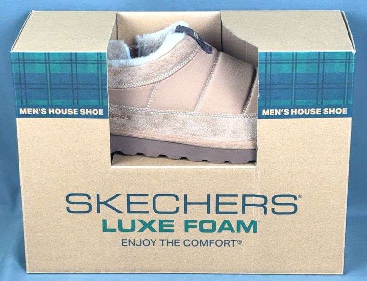 Brand New Men's Size 10, Tan Skechers Luxe Foam House Shoe.