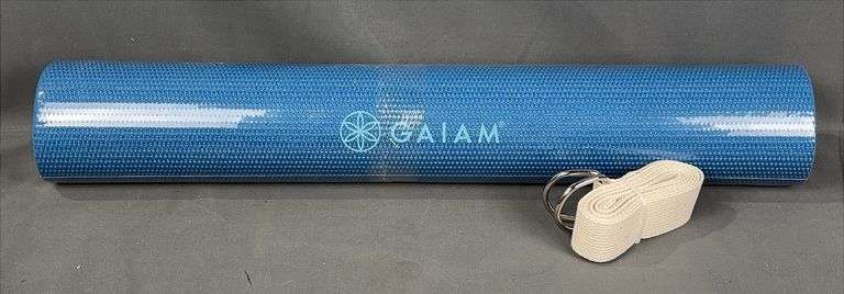 Brand new Gaiam Yoga 4mm Blue Lightweight, Non-Slip Yoga Mat W/ 6' Yoga Strap. You can download the app for digital workouts.
