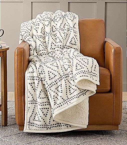 Brand New Oversized "Geo Dots" Soft, Luxurious, & Reversible Lounge Throw 60"X72".
