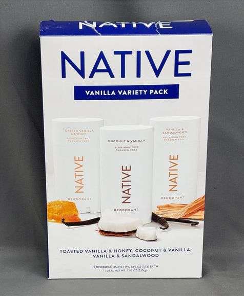 Brand New Native Aluminum-Free 2.65 Oz. Vanilla Variety Pack Of Stick Deoderant.