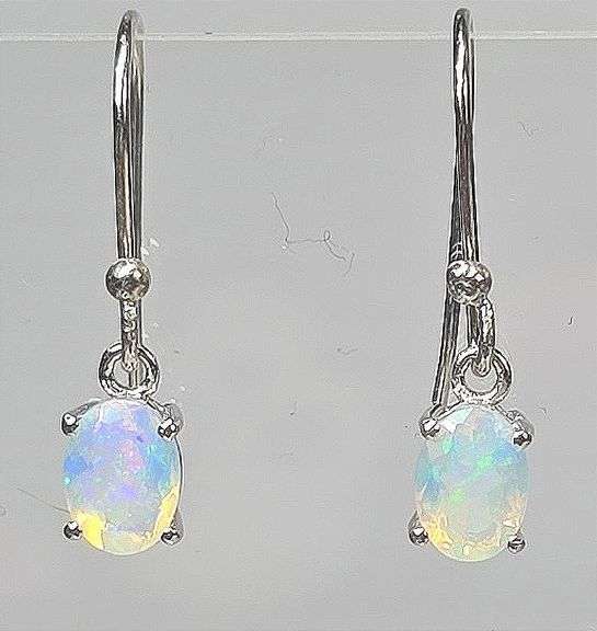 Sterling Silver Ethiopian Opal Oval Dangle Earrings Brand New.