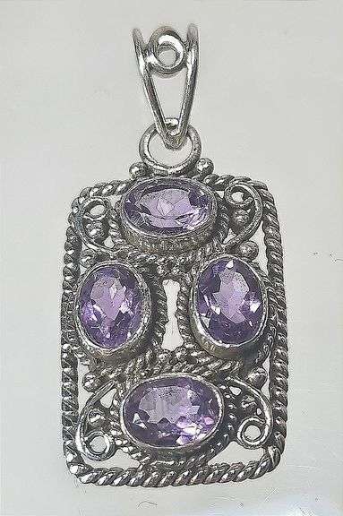 Sterling Silver Amethyst Multi-Stone Oval Pendant 925 Brand New.