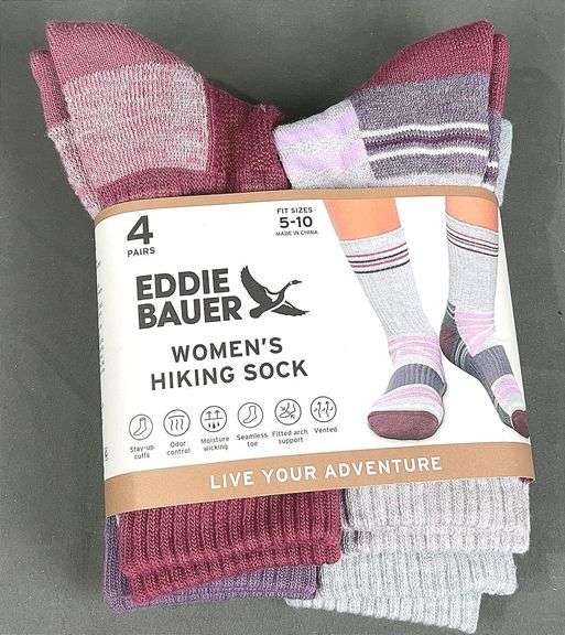 Brand New 4-Pack Women's Size 5-10 Eddie Bauer Grey/Purple/Rose Hiking Socks.