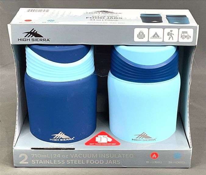 Brand New Blue Set Of 2 High Sierra 24 Oz Stainless Steel Food Jars. These Will keep your food hot for 12 hours/cold for 24 hours.