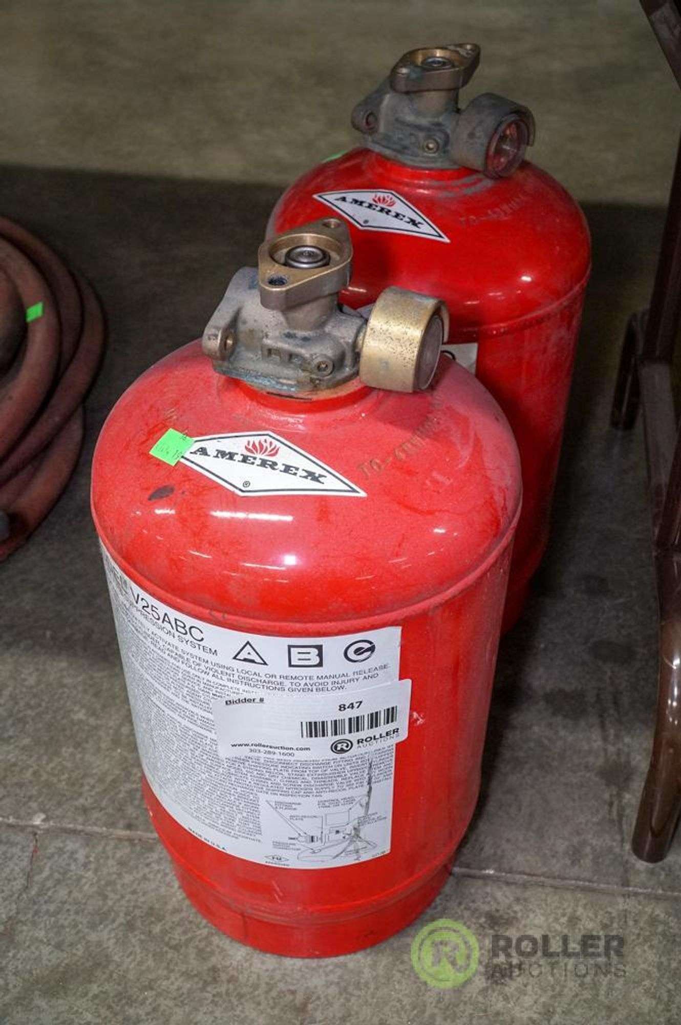 2) Amerex V25ABC Vehicle Fire Suppression System Bottles - Roller