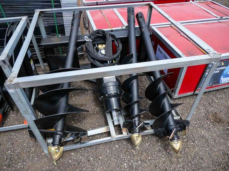 New Hydraulic Posthole Digging Attachment to Fit Skid Steer Loader with 9", 12" and 18" Auger Bits