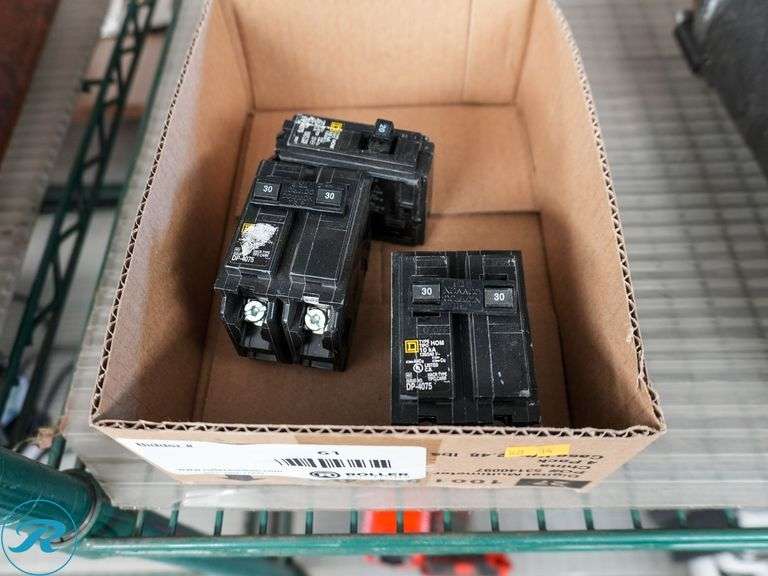 Tray of Square D Breakers