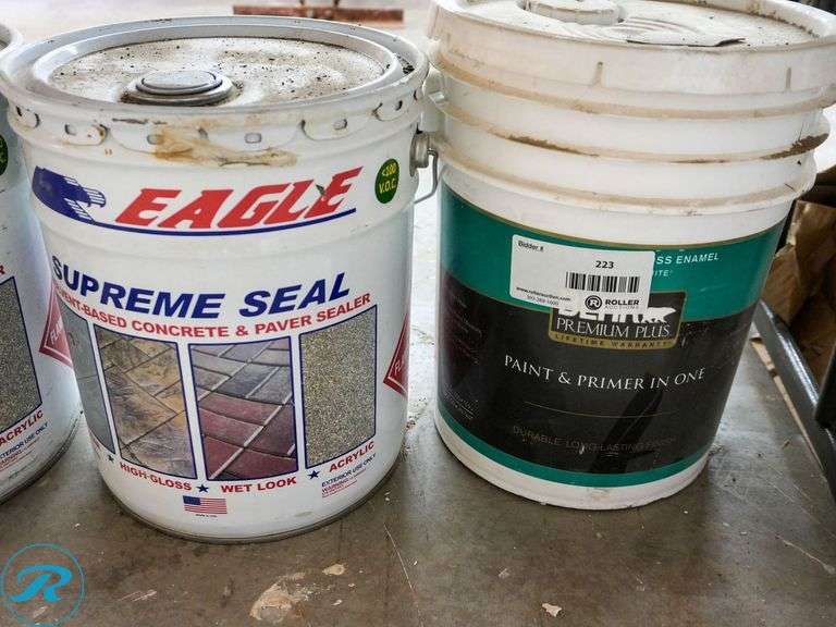 (3) Unused 5Gallon Buckets of Behr Paint & Primer, Eagle Concrete and