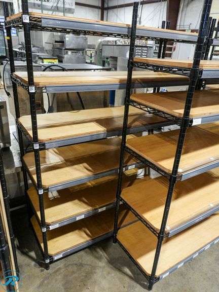 (3) 5-Tier Wire Racks With Wood Shelf Inserts, 48