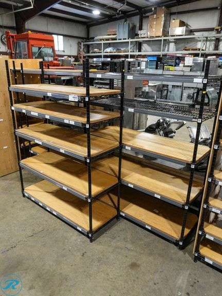 (3) 5-Tier Wire Racks With Wood Shelf Inserts, 48