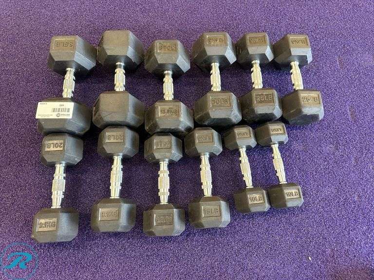 Rubber Dumbbells; (2) 35lb, (2) 30lb, (2) 25lb, (2) 20lb, (2) 15lb and (2) 10lb