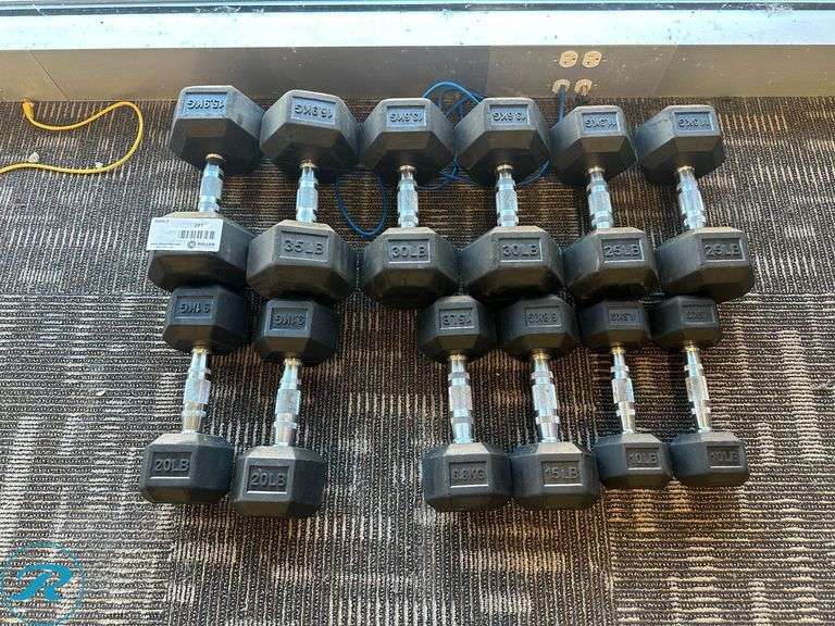 Rubber Dumbbells; (2) 35lb, (2) 30lb, (2) 25lb, (2) 20lb, (2) 15lb and (2) 10lb - Roller Auctions