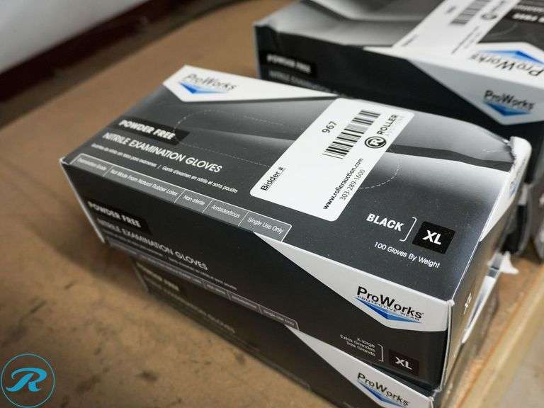 (2) Boxes of ProWorks Powder Free Nitrile Examination Gloves, Black, XL (100-Gloves/Per Box) - Roller Auctions